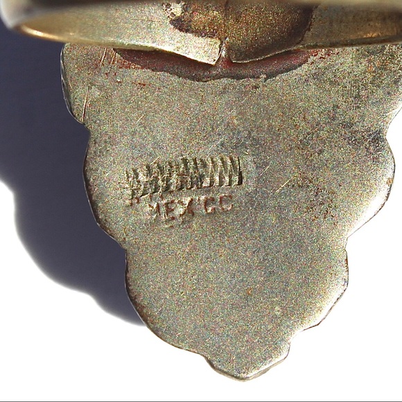 Vintage Mexican Blue Glass Alpaca Silver Ring 8 - Picture 5 of 6